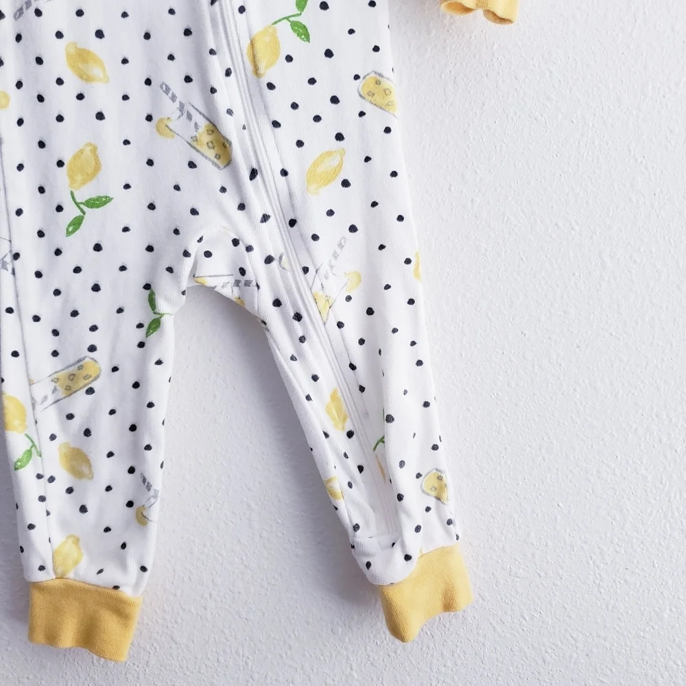 Burts Bees Polka-dot Lemon Long Sleeve Full Zip PJ Onesie